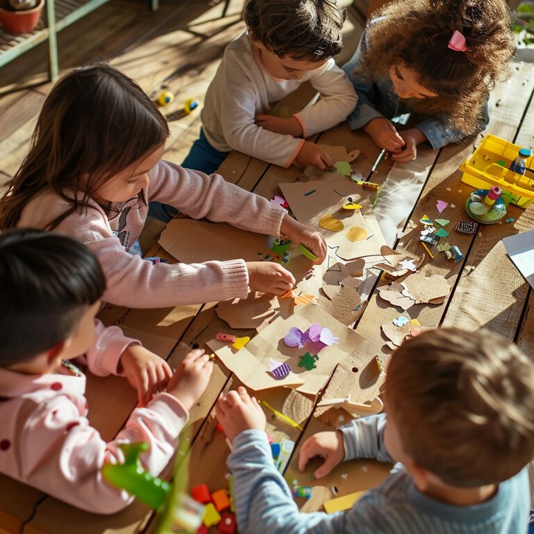 Des enfants participent à un atelier créatif avec des papiers colorés. atelier