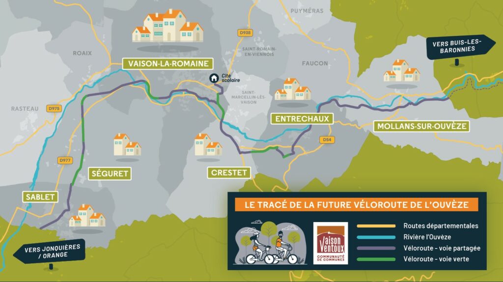 Carte simplifiée de la véloroute de l'Ouvèze.