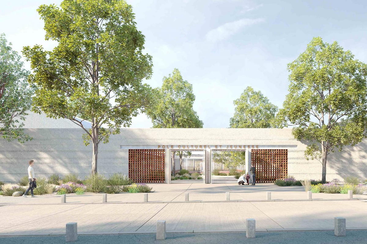 Vue en trois dimensions de l'entrée du Pôle culture jeunesse intercommunal.